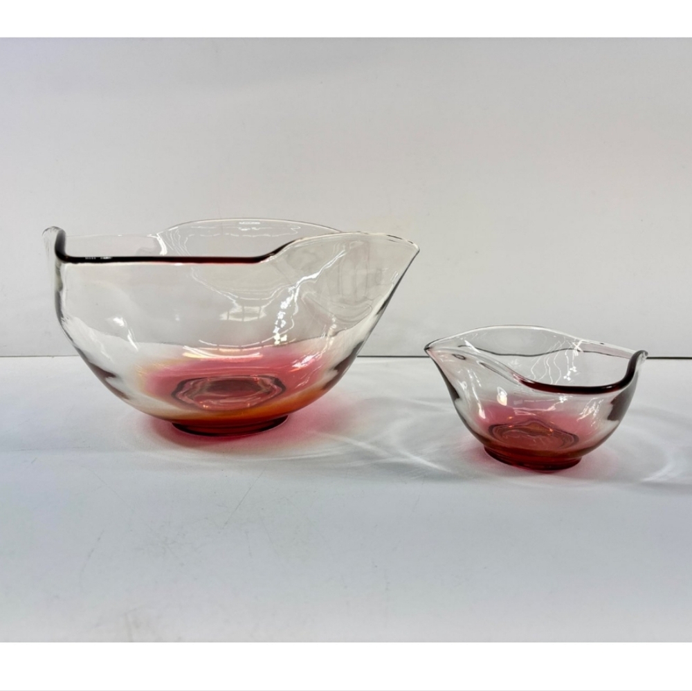 Anchor Hocking Cranberry Pink Chip and Dip Bowls